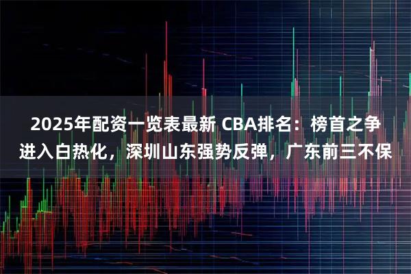 2025年配资一览表最新 CBA排名：榜首之争进入白热化，深圳山东强势反弹，广东前三不保